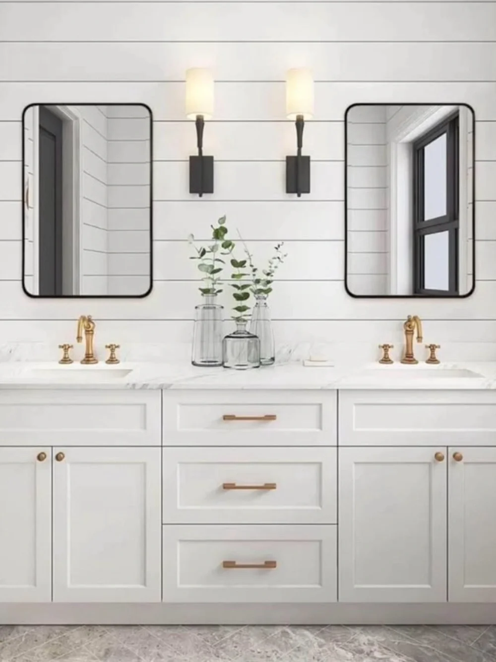Sleek Mosern Black Metal Framed Rectangle Bathroom Vanity Wall Mirror
